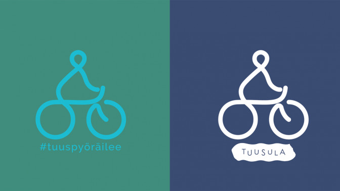 Tuusula pyöräilee logo vihreällä ja sinisellä taustalla.