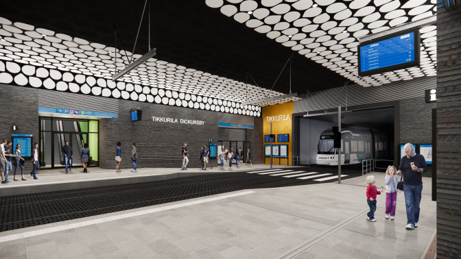 Vantaan ratikan Tikkurilan maanalainen pysäkki havainnekuva.