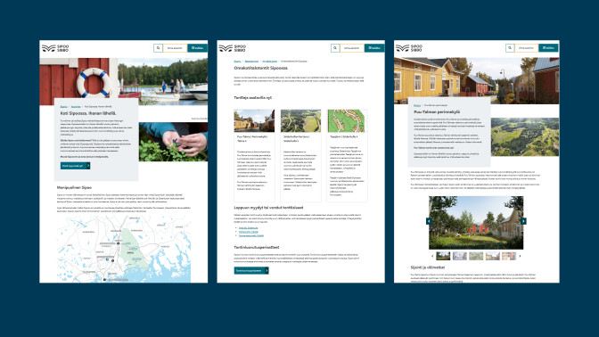 Kuvakaappauksia Sipoon verkkosivuilta.