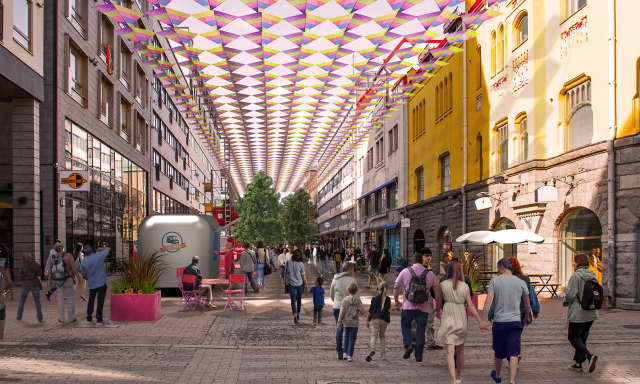 Havainnekuva Tampereen kesäkadusta.