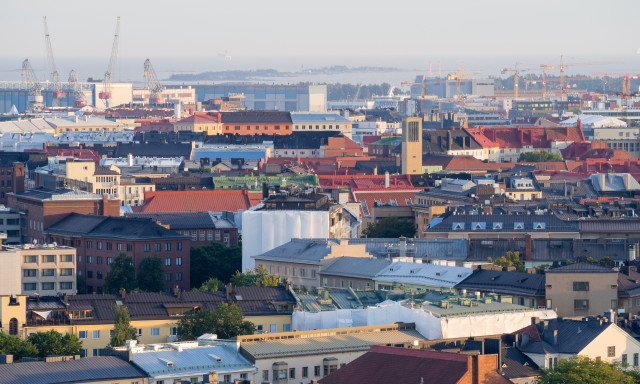 Helsingin Töölö kuvattuna ilmasta Anders Koposen ottamassa kuvassa.
