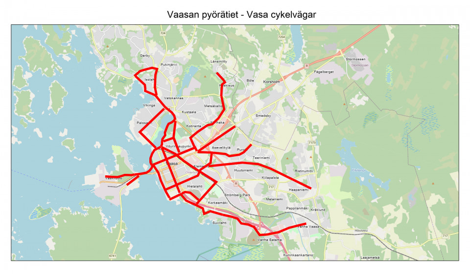 Vaasan suunniteltu baanaverkosto.