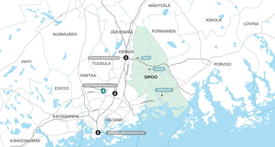 Karttakuva Sipoon sijainnista.