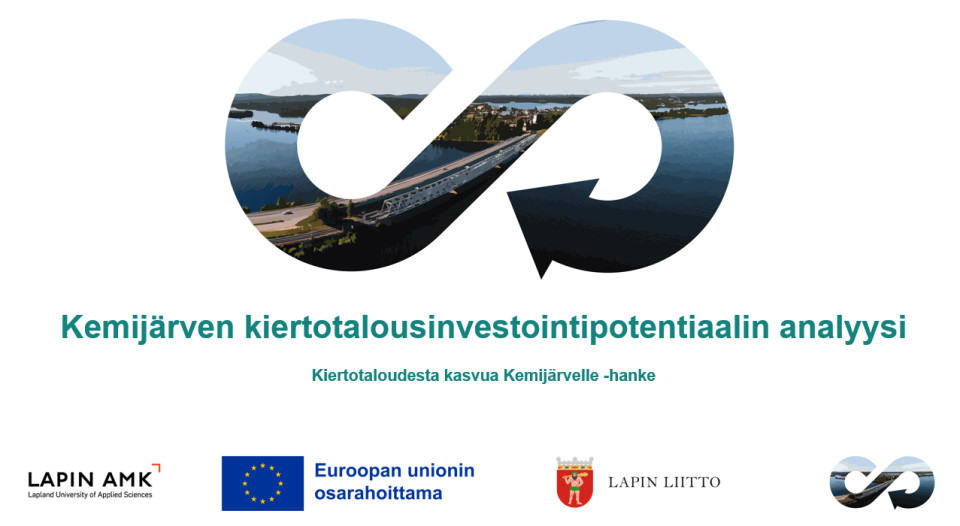 Kemijärven kiertotalousinvestointipotentiaalin analyysin kuvitus ja logot.