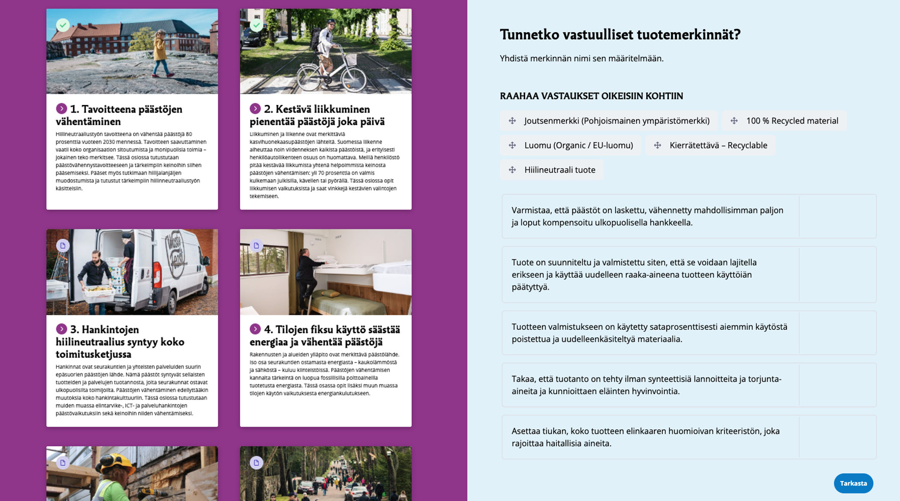 Kuvakaappaus Helsingin seurakuntayhtymän hiilineutraaliuskarttakoulutuksen tarjonnasta.