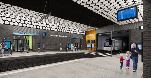 Vantaan ratikan Tikkurilan maanalainen pysäkki havainnekuva.