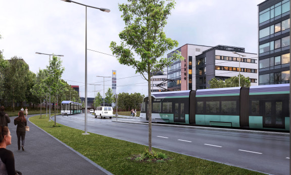 Vantaan ratikan havainnekuva Rälssitieltä.